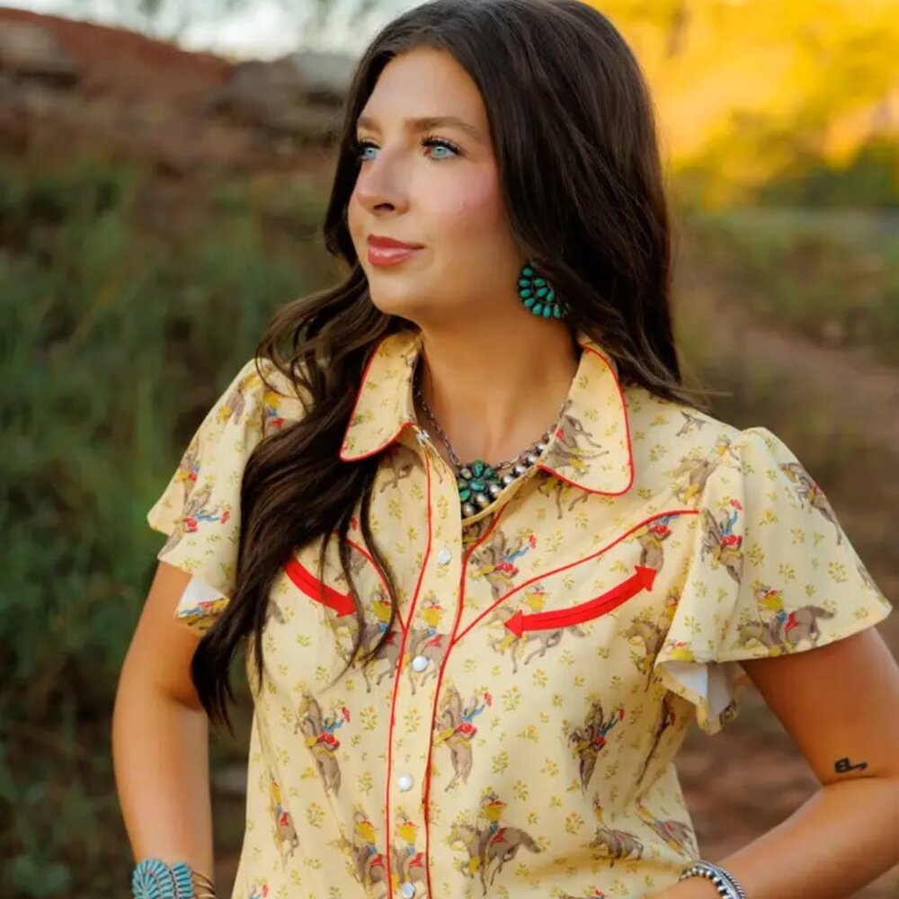 Howdy Hanny Pearl Snap, Prairie Gold Flutter Short Sleeve NEW